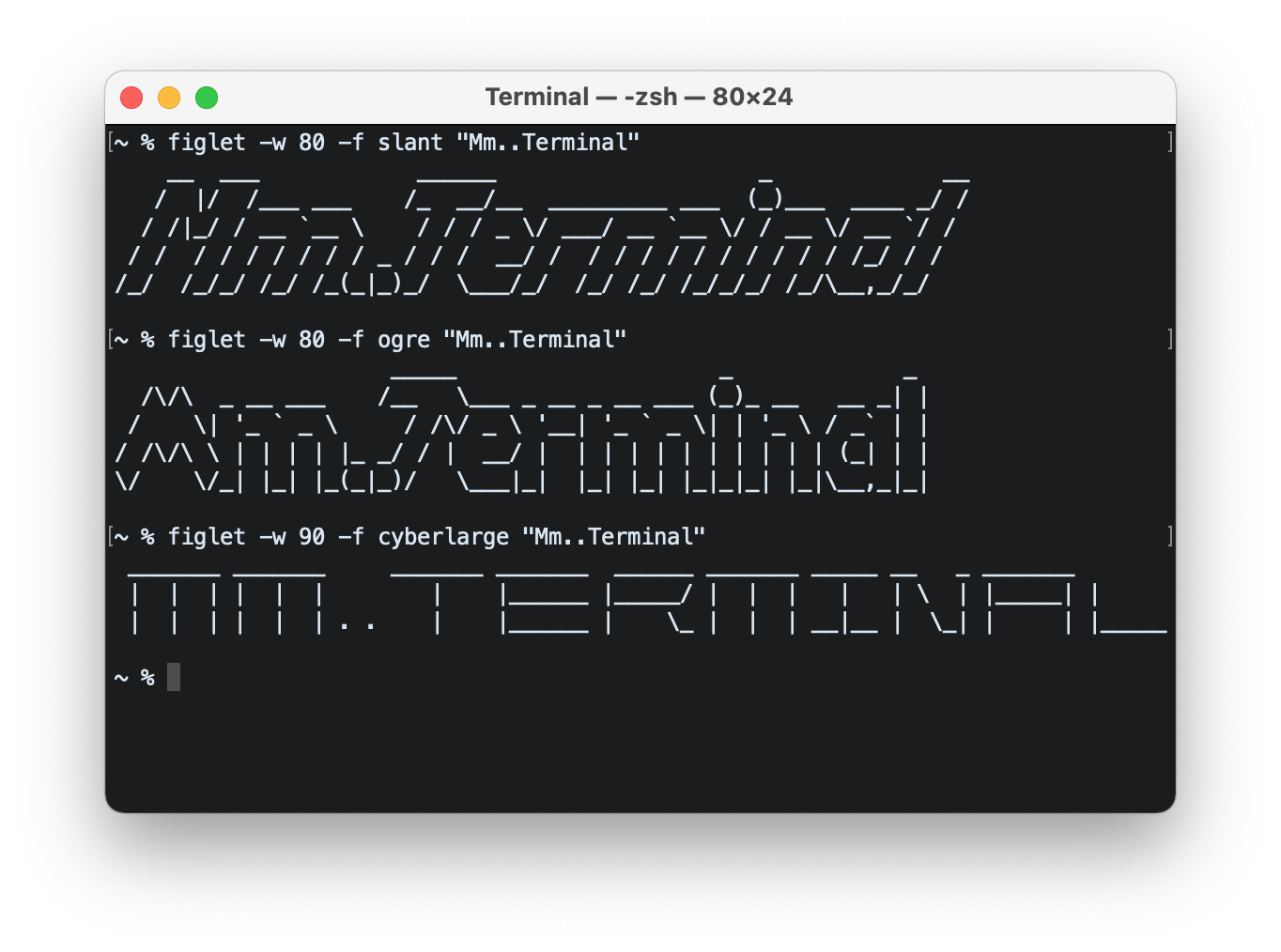 Terminal with various fonts